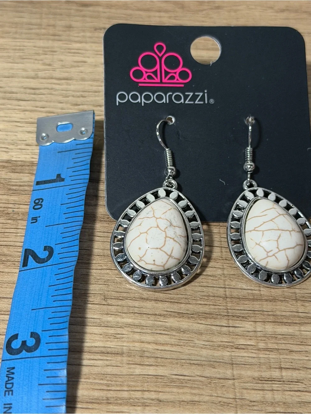 Paparazzi Cream Teardrop Stone Dangle Earrings with Silver Frame